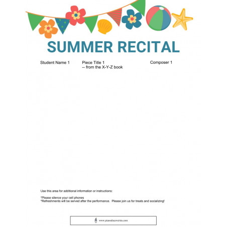 Summertime Recital Program, Full Page