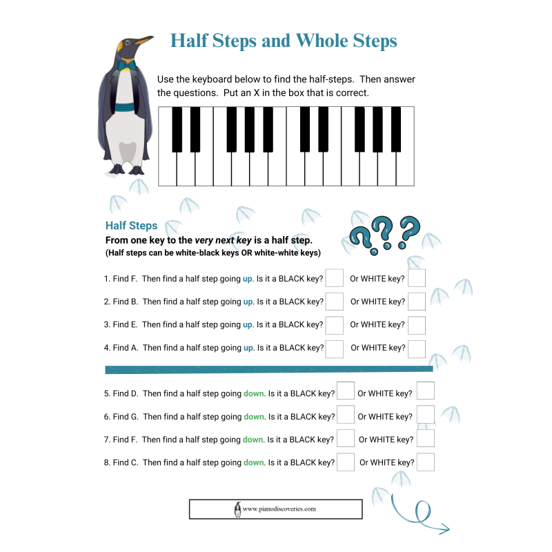 Half Steps and Whole Steps Worksheet