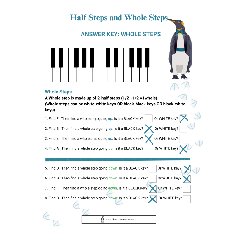 Half Steps and Whole Steps Worksheet