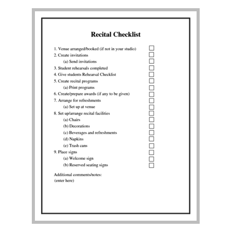 Recital Checklist