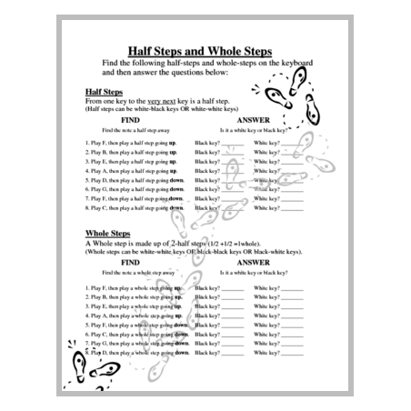 Half Steps and Whole Steps Worksheet