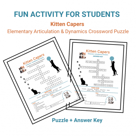 Kitten Capers Elementary Articulation & Dynamics Crossword Puzzle