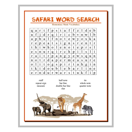 Safari Elementary Word Search