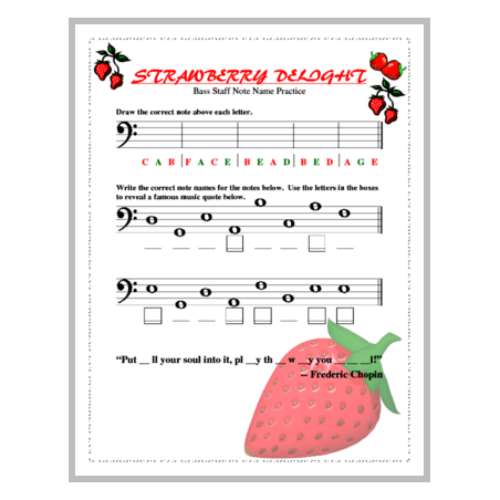 Strawberry Delight Bass Staff Note Name Practice